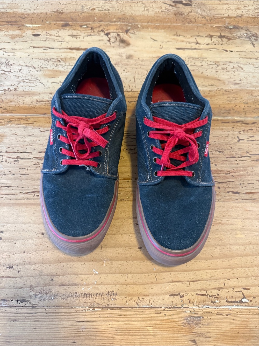 Vans Men's Black Suede & Denim Sneakers with Red Laces and Trim